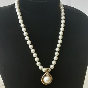 MONET Elegant Faux Pearl Strand Removable Pearl Gold Tone Pendant - 17" …